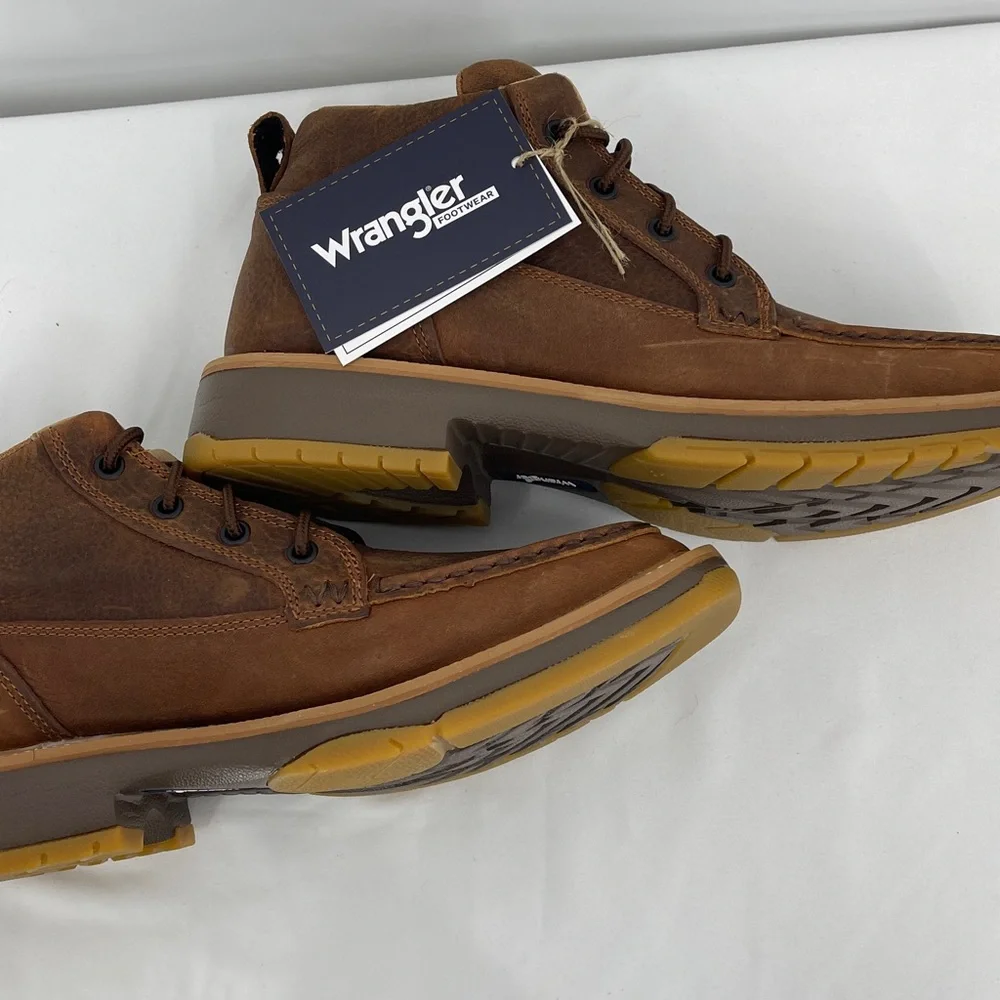Wrangler Men's Brown Leather Chukka Moc Toe Boots SIZE 8 M NWT